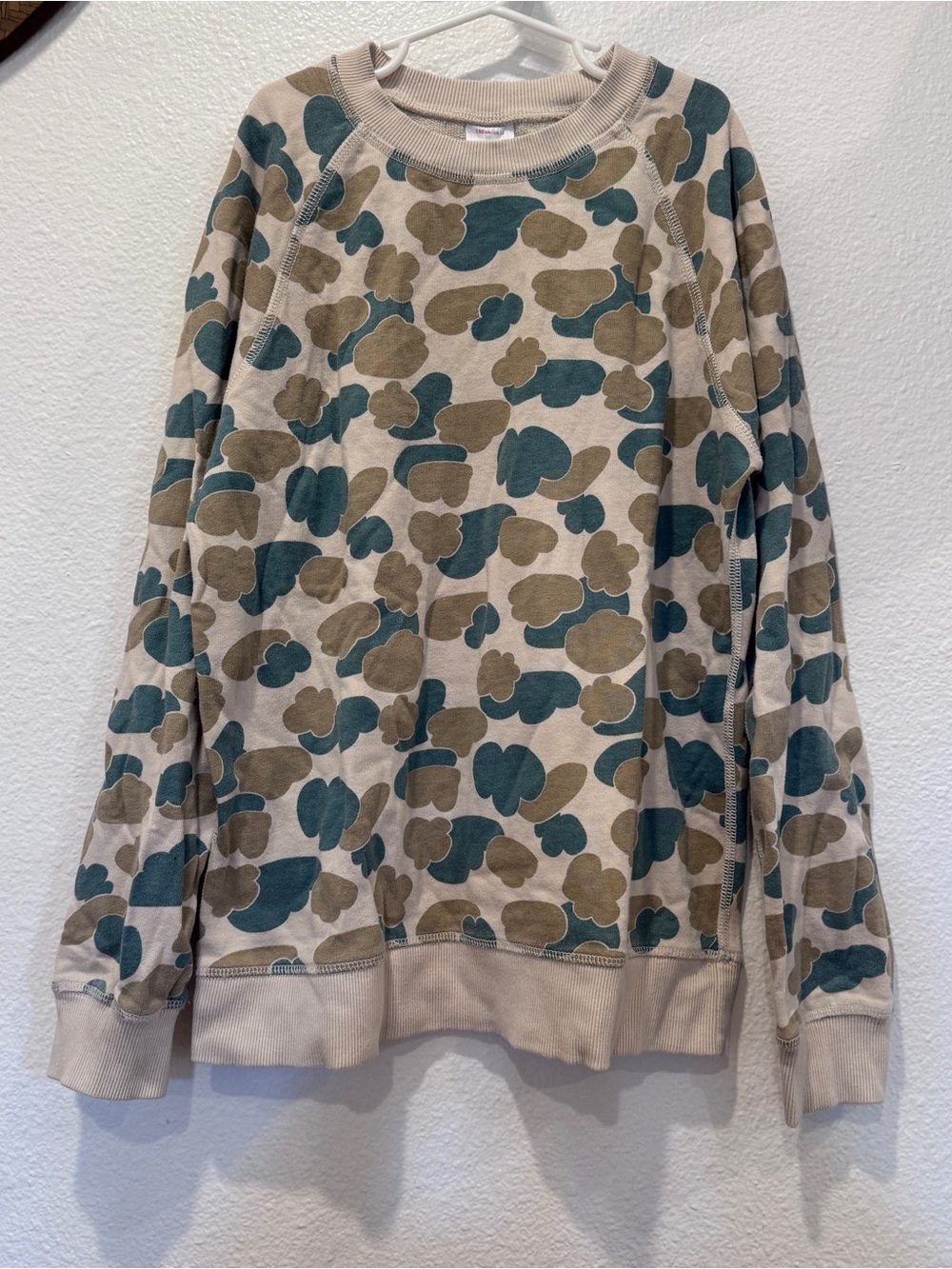 Hanna Andersson Kids Beige Sweatshirt with Green and Brown Camo Print Cotton